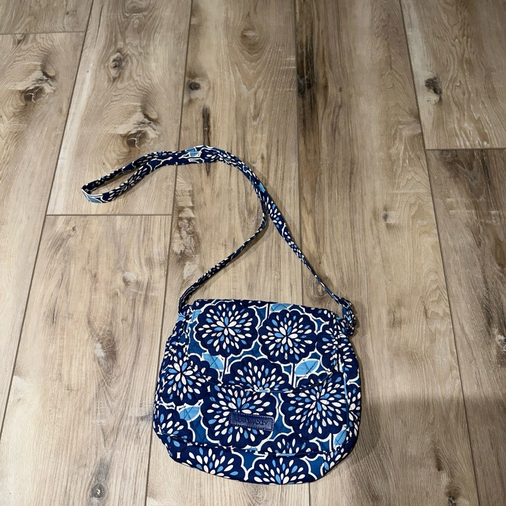 Vera Bradley Blue Quilted Crossbody Bag with Floral Design